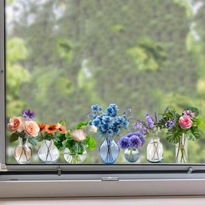 7-piece set of electrostatic floral vase window stickers with 3D realistic flower designs