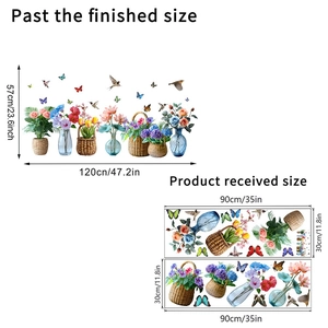 Self-adhesive floral wall stickers with hummingbirds and butterflies for home decor