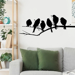 Self-adhesive black bird silhouette wall decals on branches for home decor