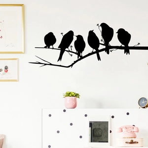 Minimalist black bird silhouettes on tree branches waterproof self-adhesive wall sticker