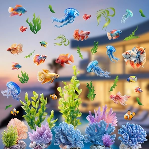 Lot de stickers électrostatiques océan avec poissons tropicaux colorés et méduses