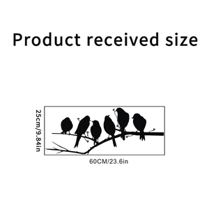 Detailed size chart for bird on branch wall sticker showing 60cm by 25cm dimensions