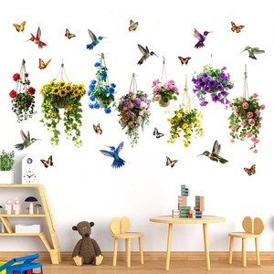 Vibrant sunflower and butterfly wall decals set decorating a bright children's playroom