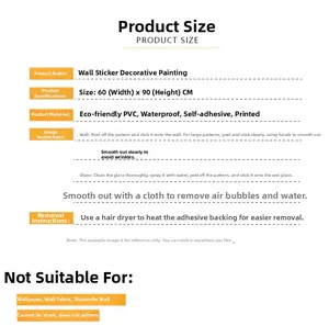 PVC cat wall sticker guide with 60x90cm dimensions and detailed installation steps