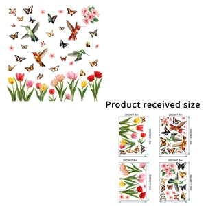 Static cling hummingbird and tulip decals set for glass windows and tile decoration