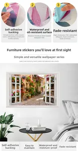Waterproof PVC self-adhesive wall sticker with 3D window view and heat resistant texture