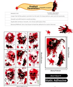 Detailed sheet layout of Halloween blood skeleton PVC window stickers and dimensions