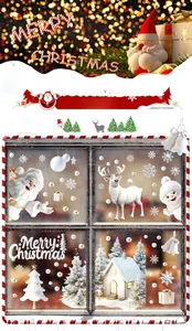 Detailed view of 3D white Christmas window clings featuring Santa Claus and reindeer