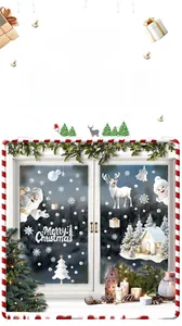 Detailed view of 3D Christmas window clings featuring Santa and reindeer on glass