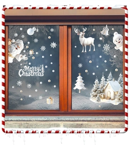 Detailed Christmas window stickers with Santa, reindeer and golden snowflake decals