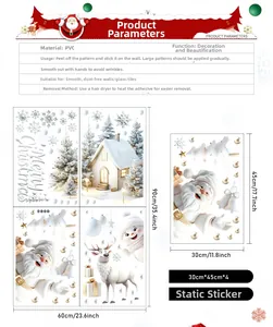 Detailed size and material layout for PVC Christmas window clings with Santa and Reindeer
