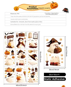 Detailed size specifications for 9-sheet Halloween pumpkin ghost static window stickers