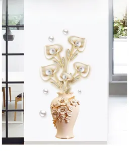 Detail of 3D wall sticker showing embossed vase with calla lilies and pearl accents