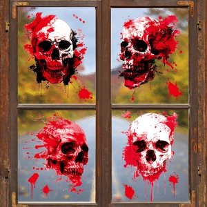 Set of 4 artistic splatter skull window clings for Halloween decoration on glass