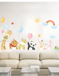 Cartoon animal wall stickers set featuring giraffe and panda in kids room nursery decor