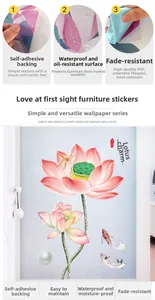 Waterproof PVC lotus wall sticker showing self-adhesive backing and oil-resistant test