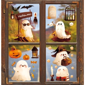 Halloween static window clings featuring cute 3D ghosts and pumpkins for party decor