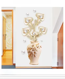 Detail view of 3D wall sticker with floral ceramic vase and calla lily design