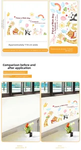 Detailed view of cartoon animals wall sticker showing layout and 118x67cm application effect