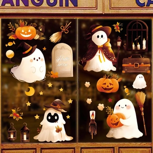 3D cute ghost and pumpkin static stickers for Halloween window and wall party decor