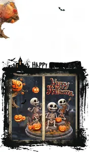 Macro detail of 3D Halloween static stickers showing pumpkin and ghost decor for windows