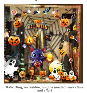 Halloween window clings detail showing pumpkin and ghost decals with static adsorption