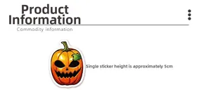 Detail showing 5cm orange Halloween pumpkin sticker with green leaf on white background