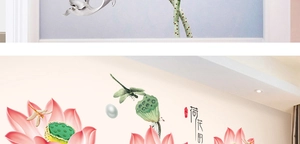 Detailed view of waterproof self-adhesive lotus wall decals with dragonflies for home decor