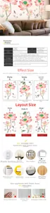 Detailed specs for waterproof PVC lotus wall stickers with dimensions and adhesive features