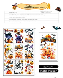 Detailed grid layout of 9 Halloween static window decals showing pumpkins and ghosts