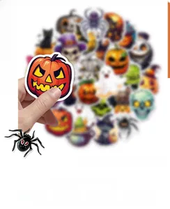 Waterproof Halloween stickers with pearlescent finish featuring pumpkin and ghost motifs