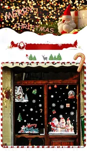 Detailed view of festive Christmas window stickers featuring Santa Claus and snowmen graphics