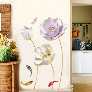 3D tulip flower wall stickers with butterfly and koi fish decor for bedroom wall