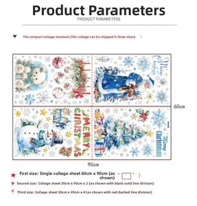 Detailed 90x60cm Christmas wall sticker sheet with Santa and festive tree illustrations