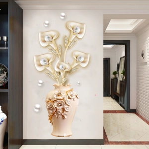 3D embossed wall sticker featuring calla lilies in a vase with pearl embellishments