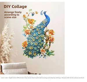 Detail of colorful 3D laser peacock and flower DIY wall sticker for home decor