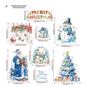 Size chart for Christmas static window stickers including Santa, tree and snowman decals