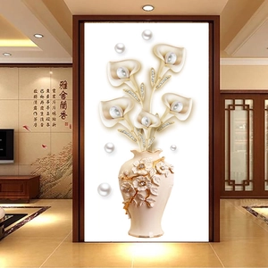 3D embossed pearl vase wall sticker with calla lilies for luxury home decor