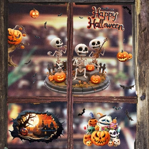 Halloween 3D Static Window Stickers Skull Pumpkin Bat PVC Removable Decals For Glass Party Home Festive Decoration