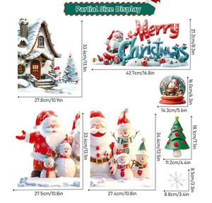 Detailed size chart for Christmas static window decals including Santa and snowman dimensions