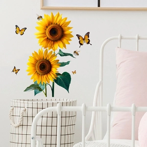 Waterproof sunflower and butterfly wall stickers set for living room home decoration