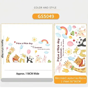 Cartoon animals wall sticker set with giraffe panda and rainbow for nursery decor