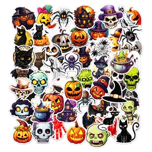 Horror Halloween Stickers Pearlescent Waterproof PVC Decals Pumpkin Ghost Bat Theme Scrapbooking DIY Decoration Stickers