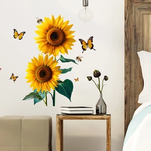 Waterproof sunflower and butterfly wall stickers for living room and bedroom decor