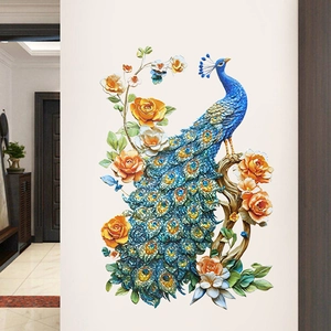 3D peacock flower wall sticker with colorful relief effect for living room decoration
