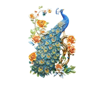 3D peacock and rose wall stickers with holographic laser effect for bedroom decor
