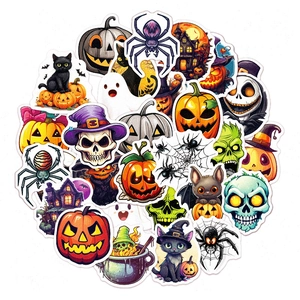 60Pcs Halloween waterproof PVC stickers with pumpkins, ghosts and skulls for journals