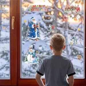 Christmas window decals with Santa Claus snowman and snowflake stickers for holiday decor