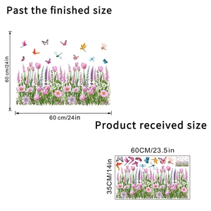 Pink tulip butterfly static glass decal for windows and fridge decor 60x60cm