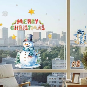 Silver dusting Santa snowman static Christmas window stickers with Merry Christmas text